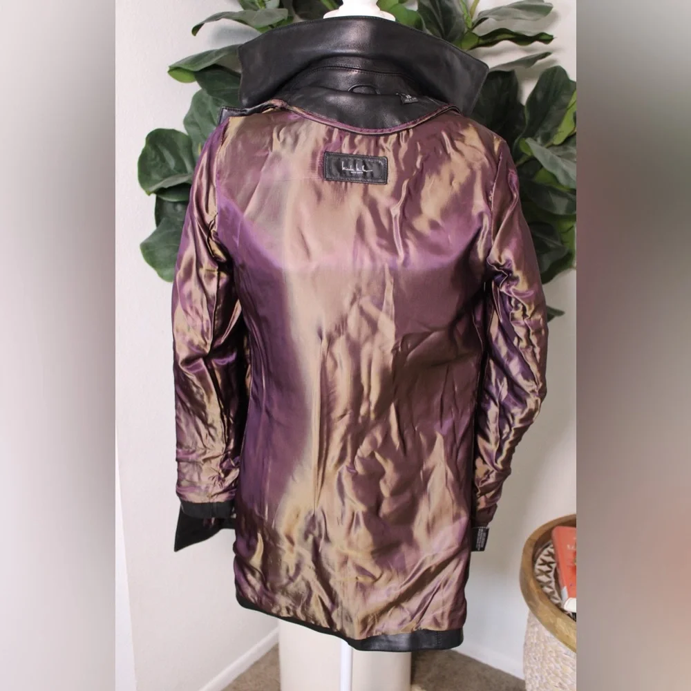 NICOLE MILLER Y2K Black Genuine Leather Coat Car Jacket (Detachable Liner) - Picture 12 of 17